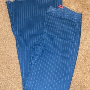 Pinstripe high waisted bell bottom jeans